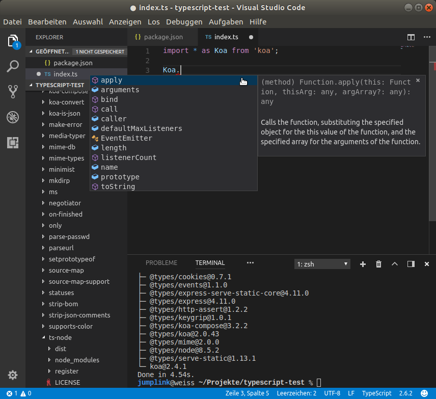Visual Studio Code - Autovervollständigung